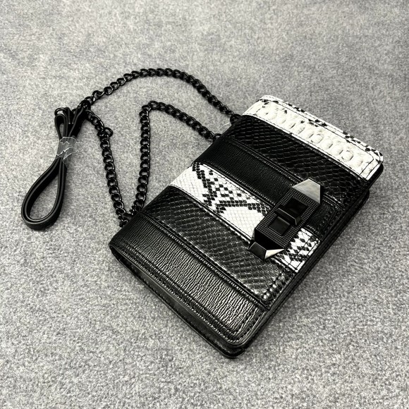 ALDO Crossbody Hand Bag + coin wallet Black & white snake skin print Purse chain - Picture 11 of 16